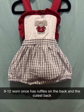 Baby Girl Gingham Bubble Romper with Elephant Applique